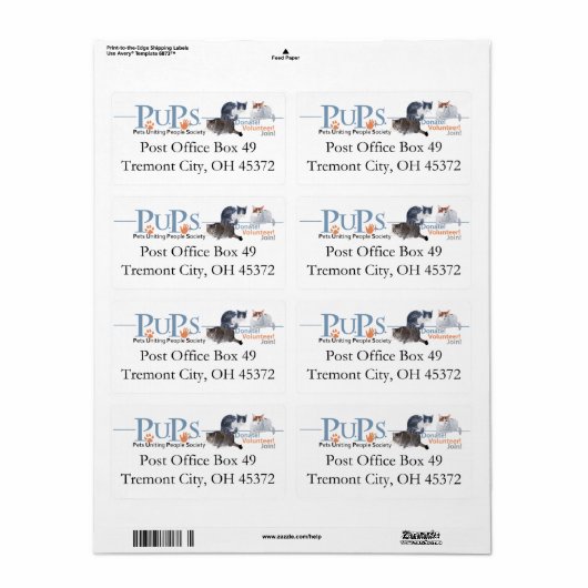 PUPs de Etiketten van het Adres van de Terugkeer (Full Sheet)