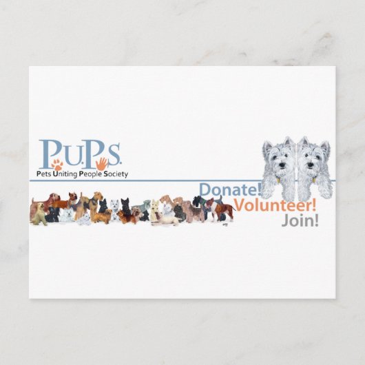 PUPs Logo Merchandise met Westie Pups Briefkaart (Voorkant)