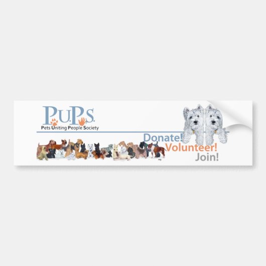 PUPs Logo Merchandise met Westie Pups Bumpersticker (Voorkant)