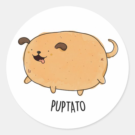 Puptato Funny Puppy Potato Pun Ronde Sticker (Voorkant)
