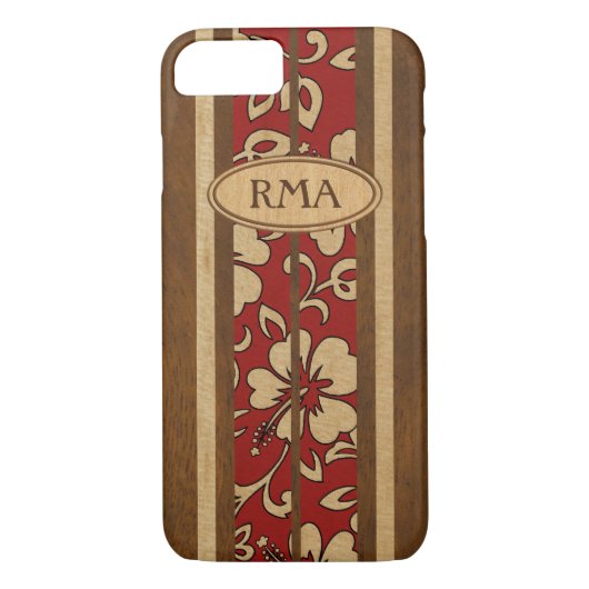 Pupukea  Hawaiian Monogram Faux Wood Surf Case-Mate iPhone Case (Achterkant)