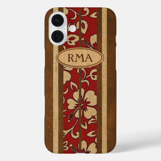 Pupukea  Hawaiian Monogram Faux Wood Surf Case-Mate iPhone Case (Achterkant)