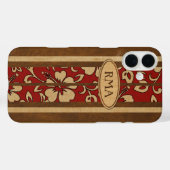 Pupukea  Hawaiian Monogram Faux Wood Surf Case-Mate iPhone Case (Achterkant (horizontaal))
