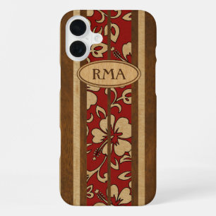 Pupukea  Hawaiian Monogram Faux Wood Surf iPhone 16 Plus Hoesje