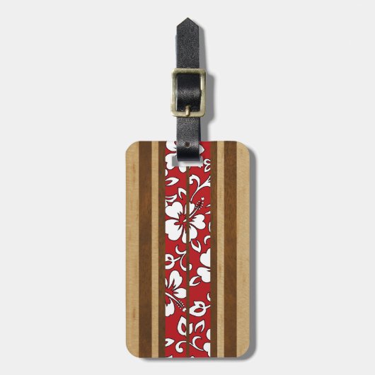 Pupukea Hibiscus Hawaiian Surfboard Bagagelabels (Voorkant verticaal)