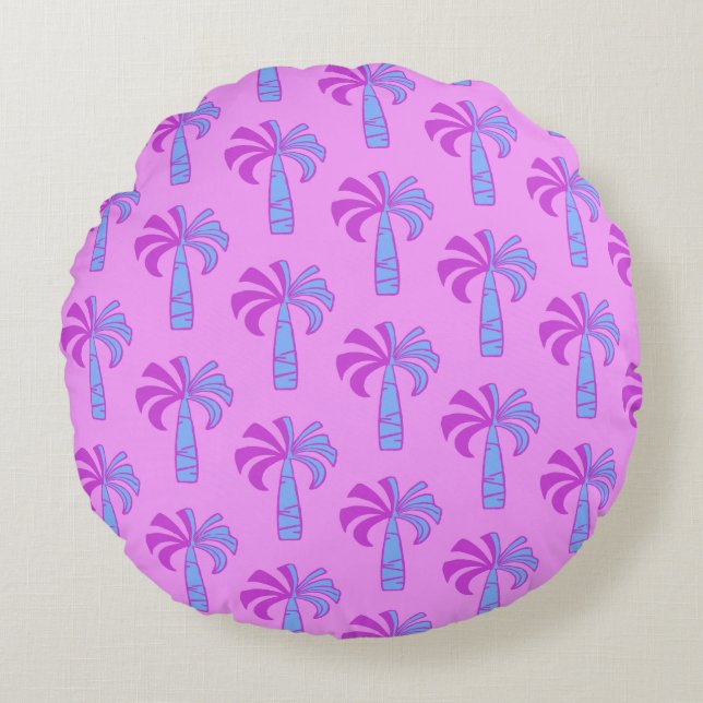 Pupule Vintage Palmboom Hawaïaans Rond Kussen (Voorkant)
