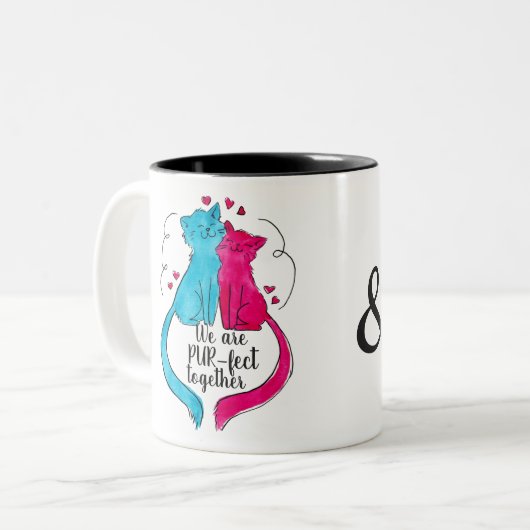 Pur-fect Samen, Heldere Waterverf Katten, Namen, Tweekleurige Koffiemok (Voorkant links)