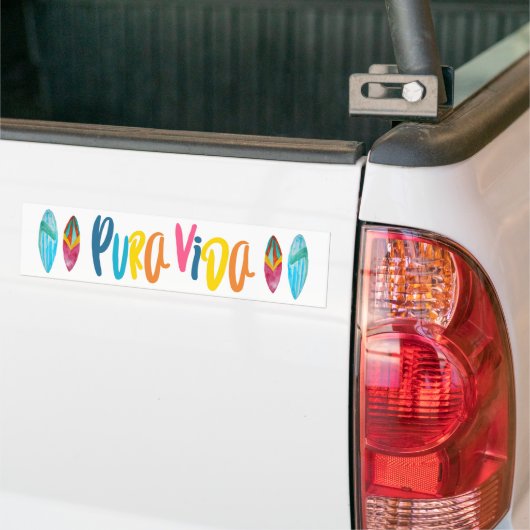 Pura Vida Colorful Surfboard Costa Rica Bumper Bumpersticker (Op Truck)