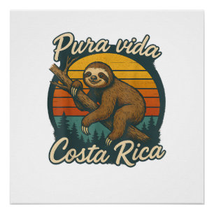 Pura Vida Costa Rica Luiaard Zonsondergang T-Shirt Perfect Poster