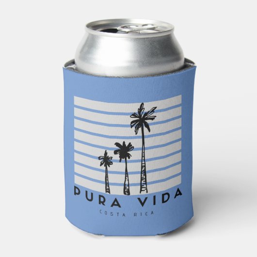 Pura Vida Costa Rica Palmboom Blauw Bier Blikjeskoeler (Blikje Voorkant)