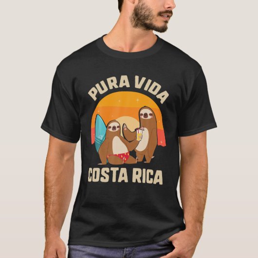 Pura Vida Costa Rica Sloth Surfing Sleepy Summer V T-shirt (Voorkant)