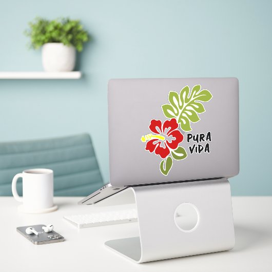 Pura Vida Hibiscus op maat gesneden vinyl Sticker (Laptop op bureau)