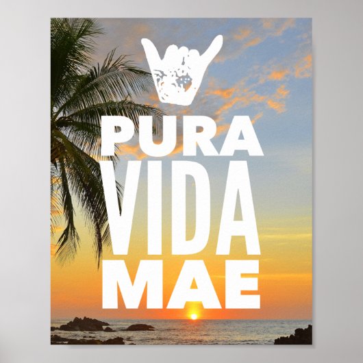 Pura Vida Mae Shaka Sign Costa Rica Sunset Poster (Voorkant)