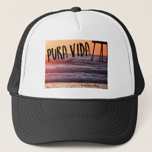 Pura Vida Ocean Beach Sunset Photo Trucker Hat Pet (Voorkant)