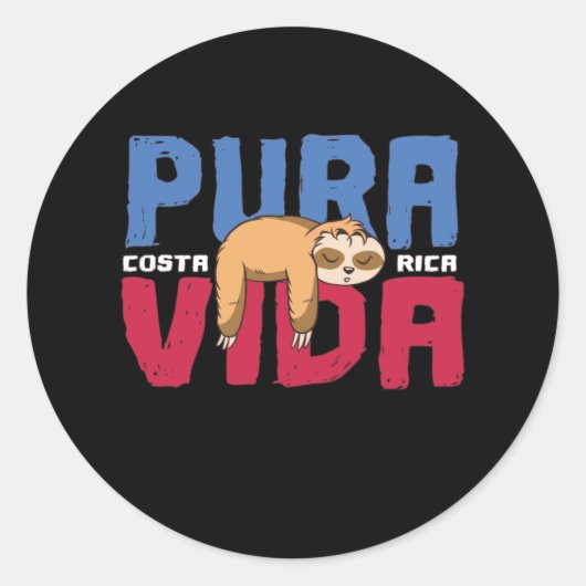 Pura Vida Sloth Ronde Sticker (Voorkant)