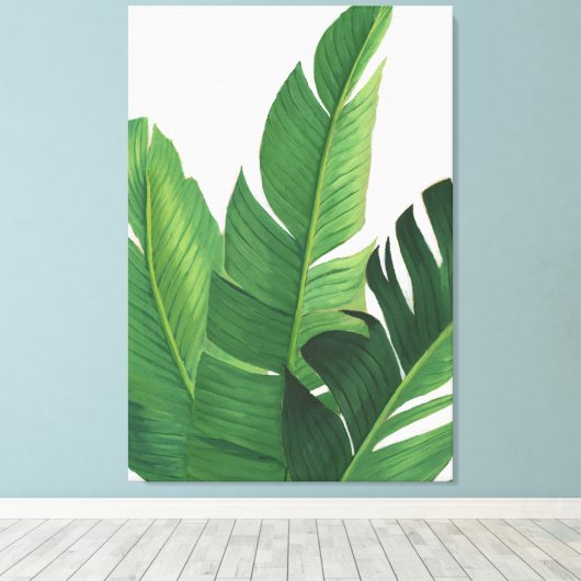 Pura Vida - Tropische bladeren Canvas Afdruk (Insitu (Houten vloer))