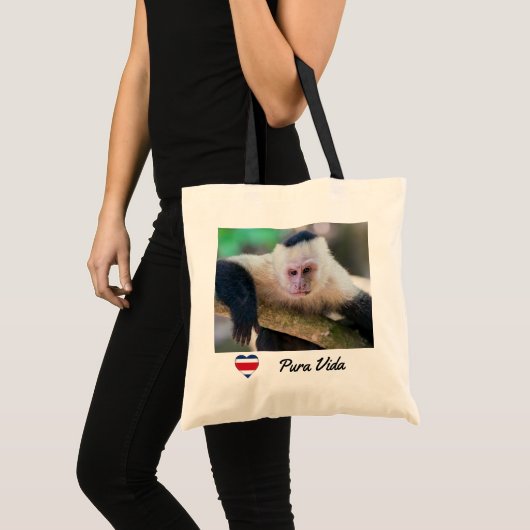 Pura vida voor kapucijnaapje met witte bodem tote bag (Voorkant (product))