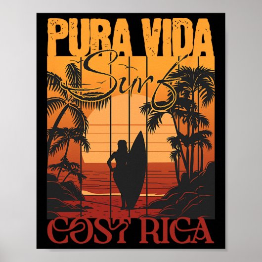 Pura Vide Costa Rica Surfen  Poster (Voorkant)