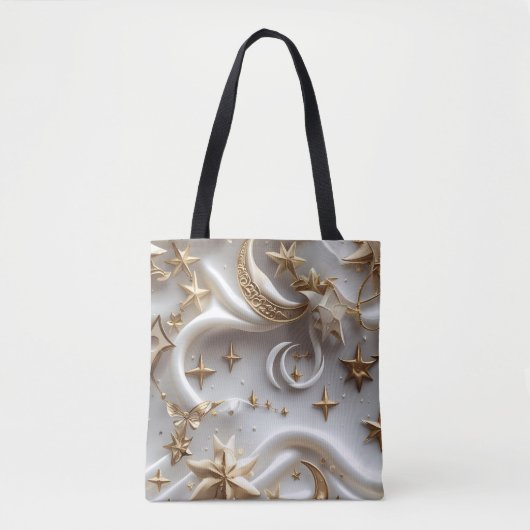 Pure Alabaster White Celestial Moon Phases Tote Bag (Voorkant)