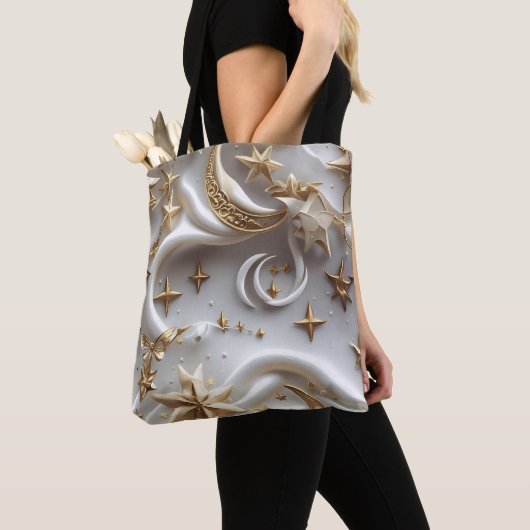 Pure Alabaster White Celestial Moon Phases Tote Bag (Dichtbij)