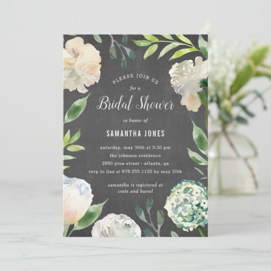 Pure Beauty Chalkboard Douche Party Uitnodiging (Staand voorkant)