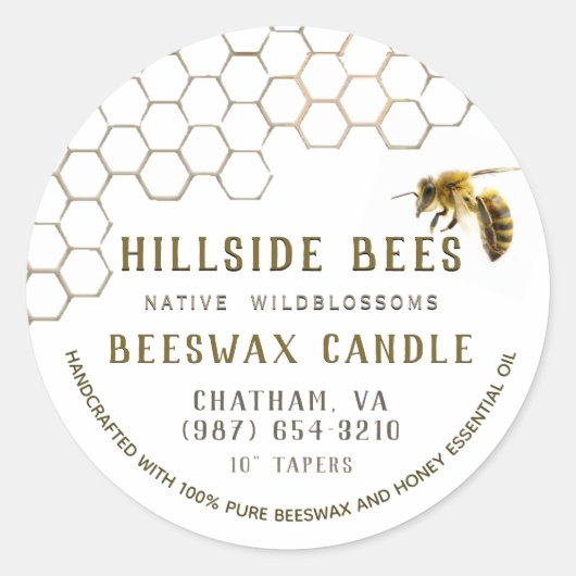 Pure Beeswax-kaarletiket met Honeycomb & Bee Ronde Sticker (Voorkant)