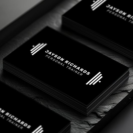 Pure Black Bold Barbell Personal Trainer Simple Visitekaartje