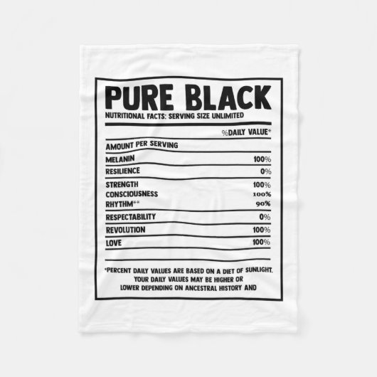 Pure Black Nutritional Facts Black Geschiedenis Ma Fleece Deken (Voorkant)