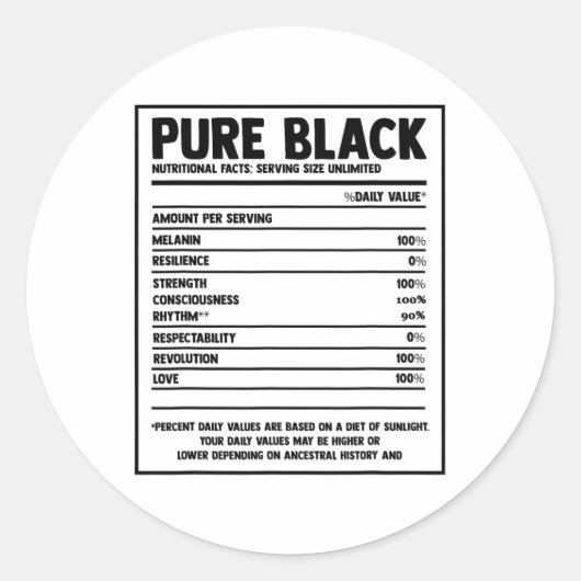 Pure Black Nutritional Facts Black Geschiedenis Ma Ronde Sticker (Voorkant)