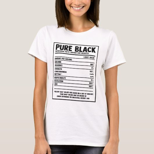 Pure Black Nutritional Facts Black Geschiedenis Ma T-shirt (Voorkant)