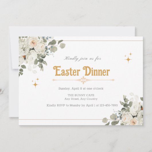 Pure bloemenelegante uitnodiging voor het paasdine (Voorkant)