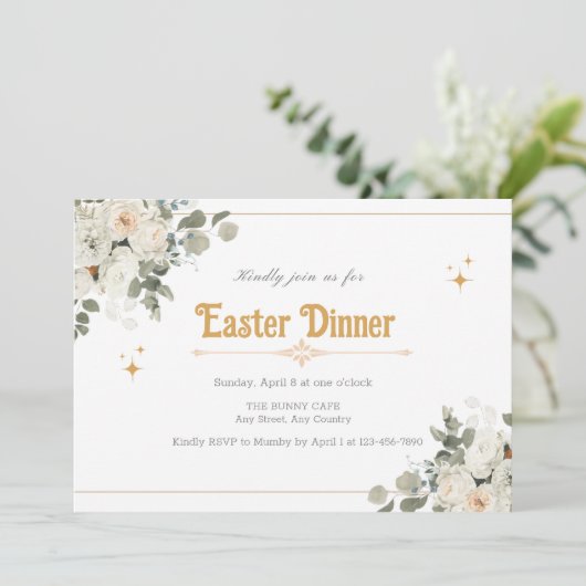 Pure bloemenelegante uitnodiging voor het paasdine (Staand voorkant)