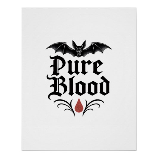 Pure Blood Gothic Bat Design | Dark Vampire Perfect Poster (Voorkant)
