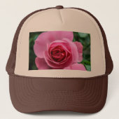 Pure Bold Pink Rose Custom Gedrukt Tan en Bruin Trucker Pet (Voorkant)