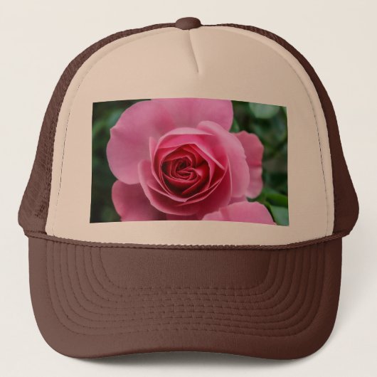 Pure Bold Pink Rose Custom Gedrukt Tan en Bruin Trucker Pet (Voorkant)