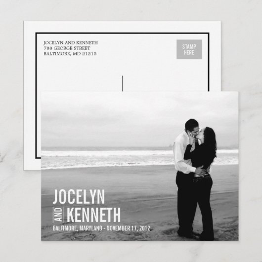 Pure eenvoud Save the Date Briefkaart - Wit (Voorkant / Achterkant)