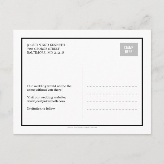 Pure eenvoud Save the Date Briefkaart - Wit (Achterkant)