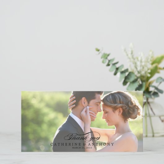 Pure Elegance bruiloft Dank u - Zwart Bedankkaart (Staand voorkant)