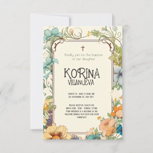 Pure Elegance: Crème & Groen Eenvoudige Bloemendoo Kaart (Voorkant)