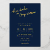 Pure Elegance: Een marineblauw en goudweddenschap Folie Uitnodiging (Voorkant)