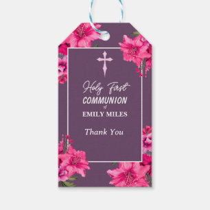 Pure Elegance roos bloem eerste katholieke communi Cadeaulabel