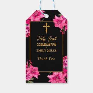 Pure Elegance roos bloem eerste katholieke communi Cadeaulabel