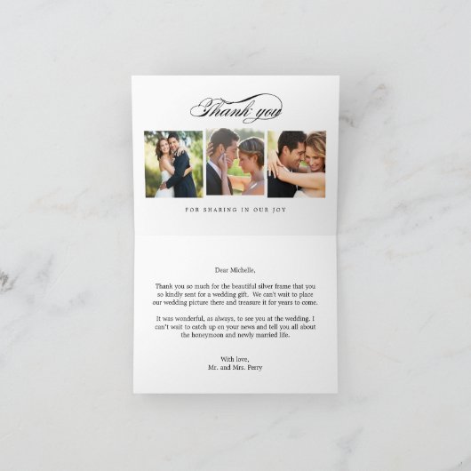 Pure Elegance Wedding Hartelijk dank - Zwarte kaar Bedankkaart (Binnen)