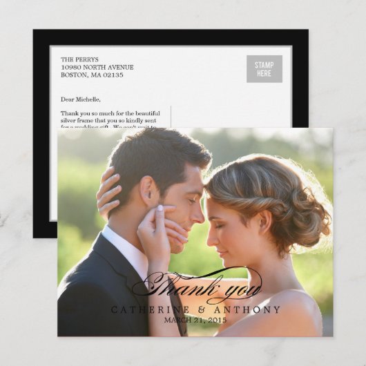 Pure Elegance Wedding Hartelijk dank - Zwarte kaar Briefkaart (Voorkant / Achterkant)