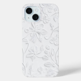 Pure Elegance Wit Embossed Bloemen Telefoonhoesje iPhone 15 Case