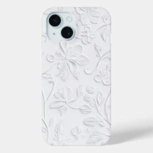 Pure Elegance Wit Embossed Bloemen Telefoonhoesje iPhone 15 Case