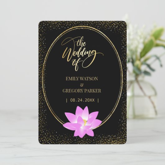 Pure elegantie, lotusroze, goud save the date (Staand voorkant)