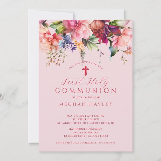 Pure Elegantie Meisjes Eerste Communie Uitnodiging (Voorkant)