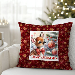 Pure festive scene baby fawn Christmas pillow  Kussen