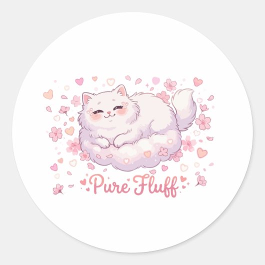 Pure Fluff Knuffel Kawaii Kat Ronde Sticker (Voorkant)